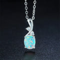 Opal water drop pendant necklace with adjustable chain in rose gold or white finish