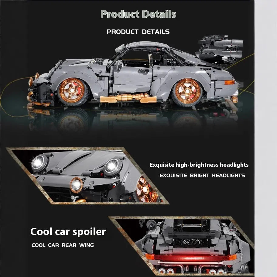 Cement gray sports car building block toy set made from ABS, 10220B lying Porsche style, one set