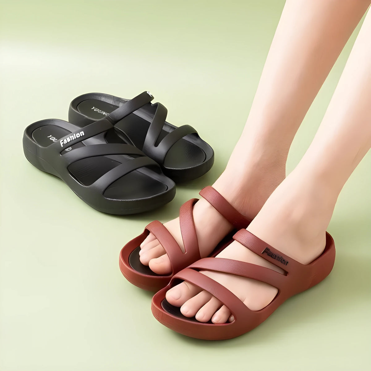 Casual non slip thick soled slippers in black, wine red and brown, PVC, round toe, sizes 36-40