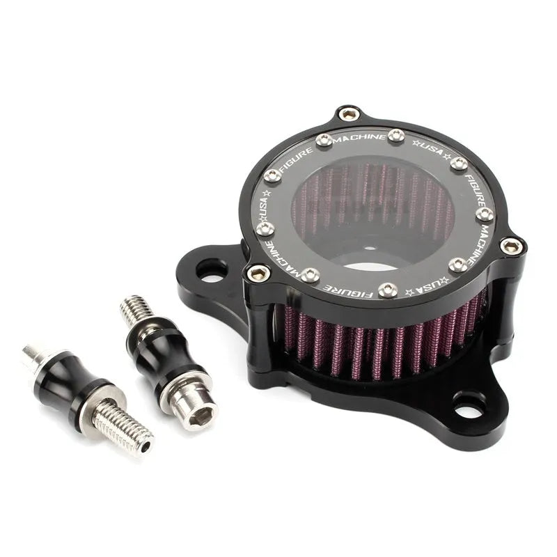 CNC aluminium transparent retro air filter for Harley motorcycle with black and red element options