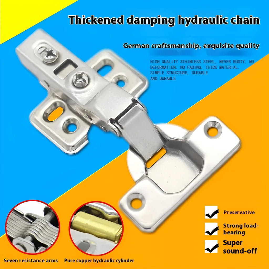 Thickened hydraulic hinge with damping cushion for cabinet wardrobe doors in nickel plated finish