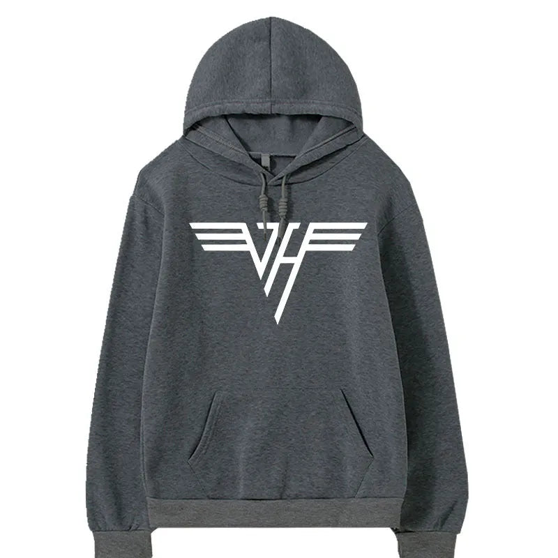 Printed loose fleece hooded sports couples coat in black, front view side seam pockets