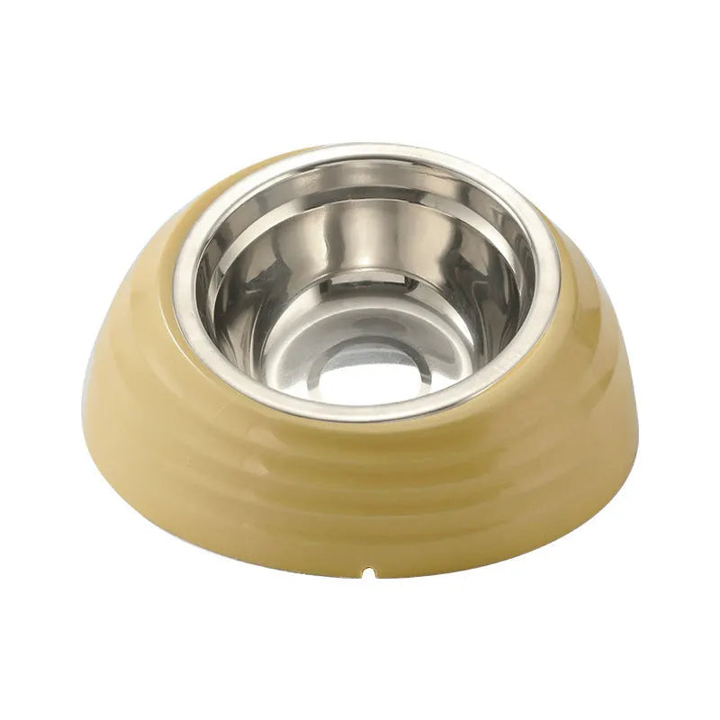Stainless steel cat bowl plastic pet tableware in light green beige brown colour options