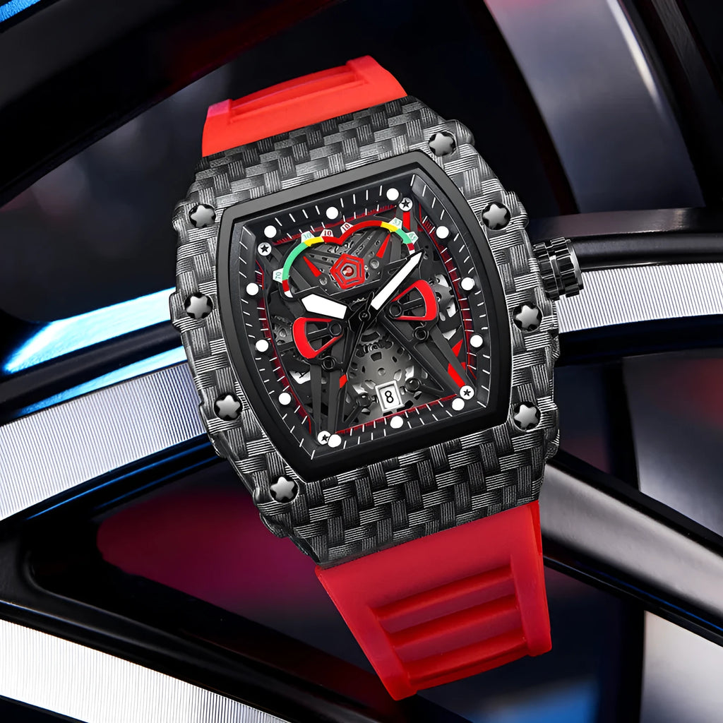 Trendy waterproof luminous men's quartz watch black alloy case stainless steel back 18mm