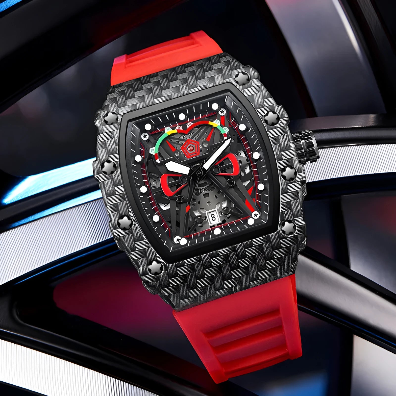 Trendy waterproof luminous men's quartz watch black alloy case stainless steel back 18mm