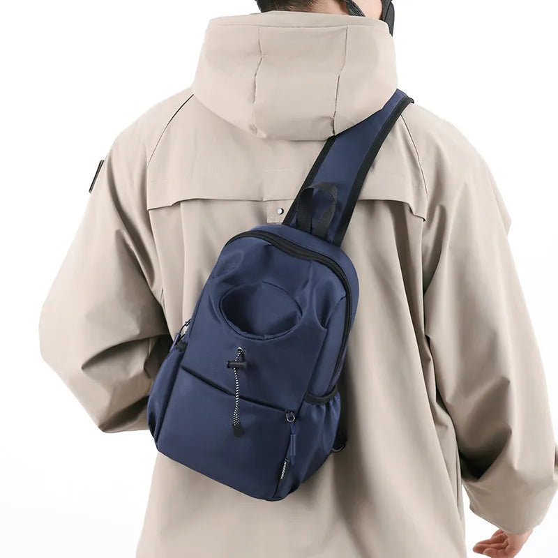 Oxford cloth waterproof shoulder chest bag for men in dark gray, green, black, blue, or light gray.