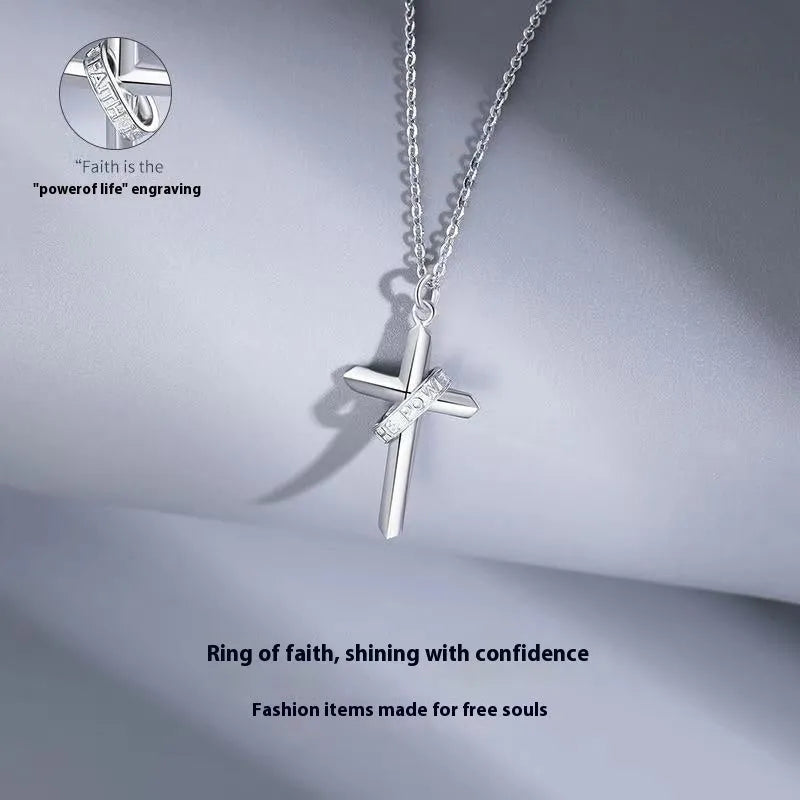 Unisex copper cross necklace with O-shaped chain, 55cm length, and 5cm extension chain