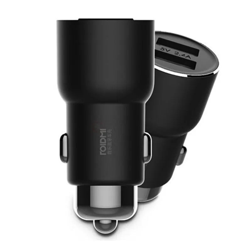 Black Ruimi 3S Bluetooth car charger with dual USB ports measuring 26.5×26.5×61.3mm