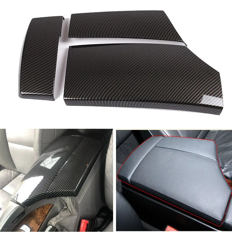 ABS carbon fibre pattern armrest box protective cover 3-piece set for car centre console