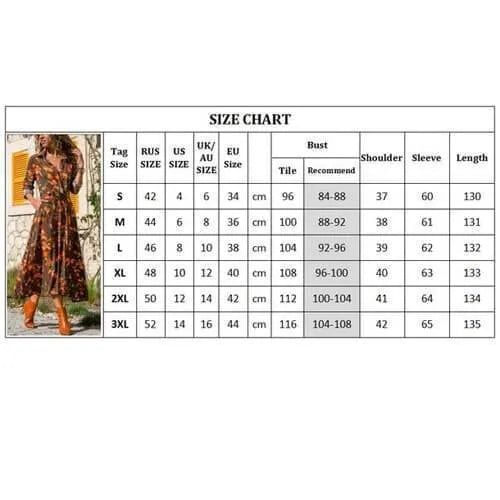 V-neck chiffon dress with printed pattern and A-line skirt on a hanger.