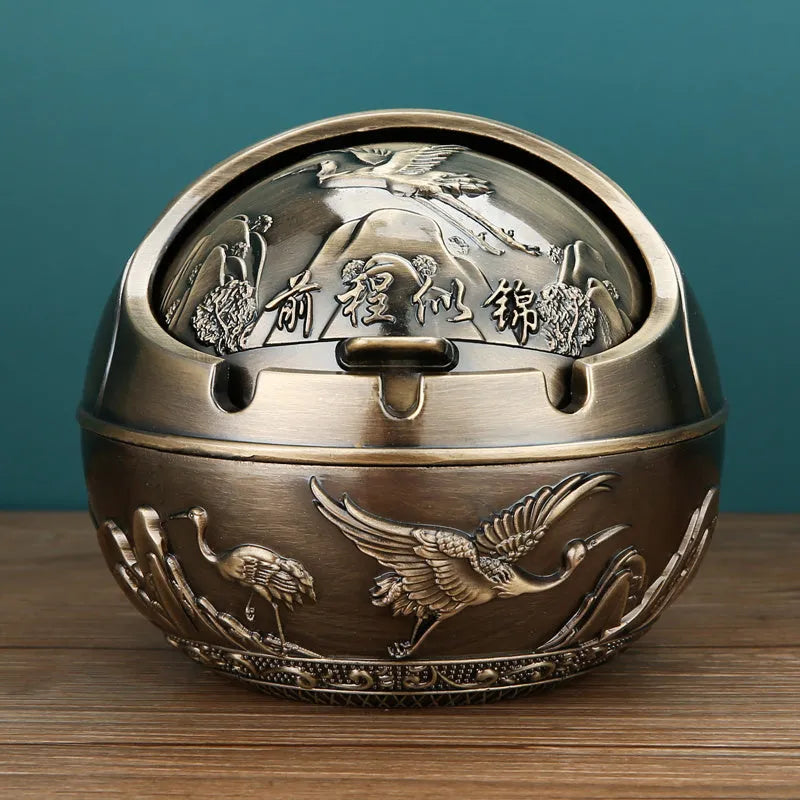 Bronze decorative ashtray with smoke extinguishing slot featuring traditional dragon design