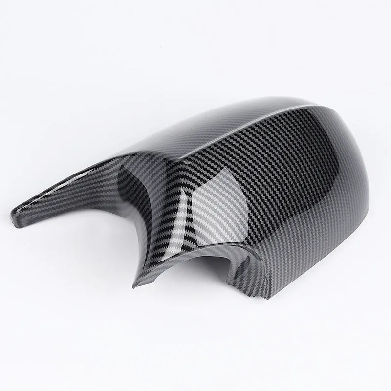 BMW 3 Series E90 rearview mirror replacement shell pair in black and carbon pattern finishes