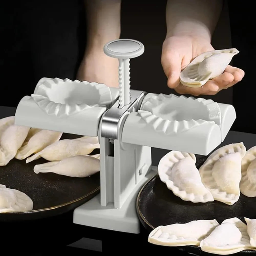 White double head dumpling mould manual press with 304 stainless steel and PP, anti-slip rubber mat, 0.46kg