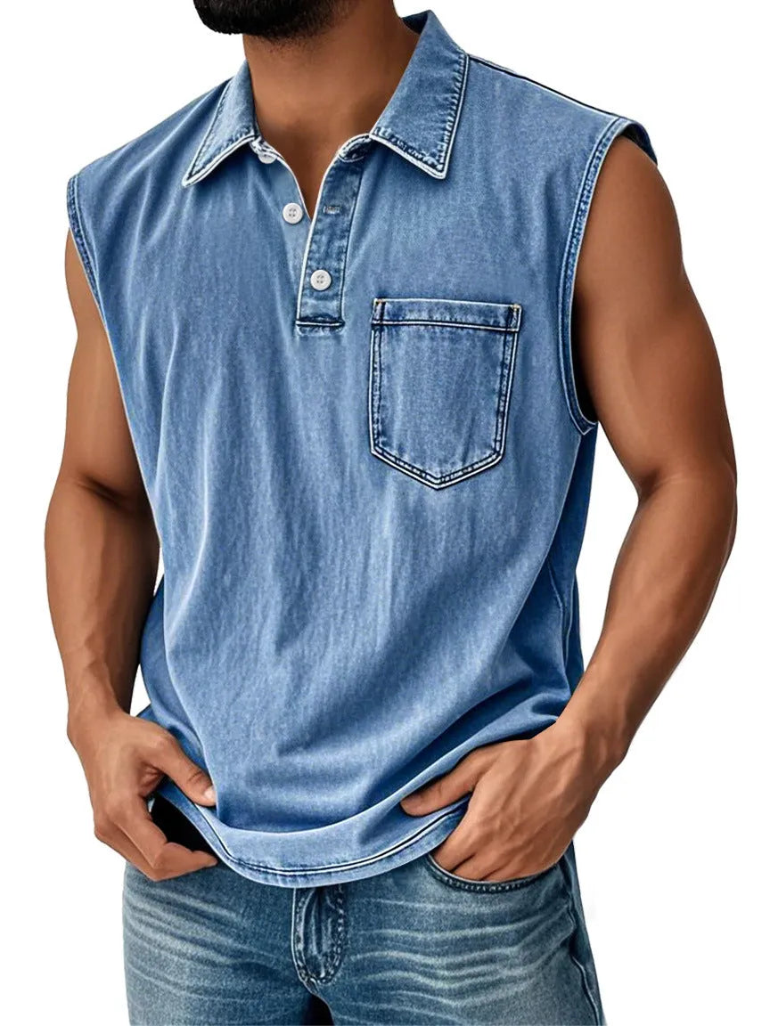 Men's 3D digitally printed polo shirt in loose fit with button front and short sleeves
