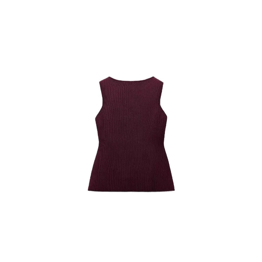 Dark red women's sleeveless vest cardigan with 3D pattern, slim fit viscose fibre construction