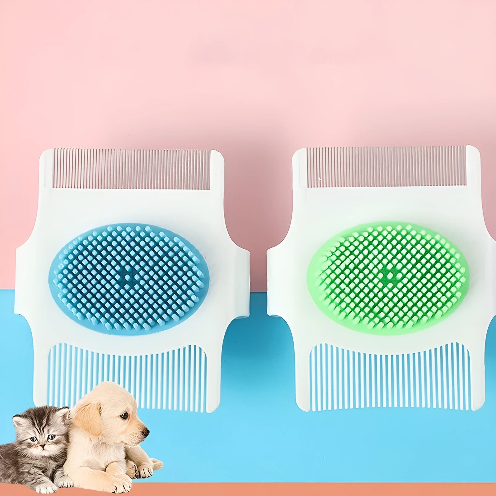 Blue and green ABS plastic multifunctional dog grooming comb for hair removal and massage