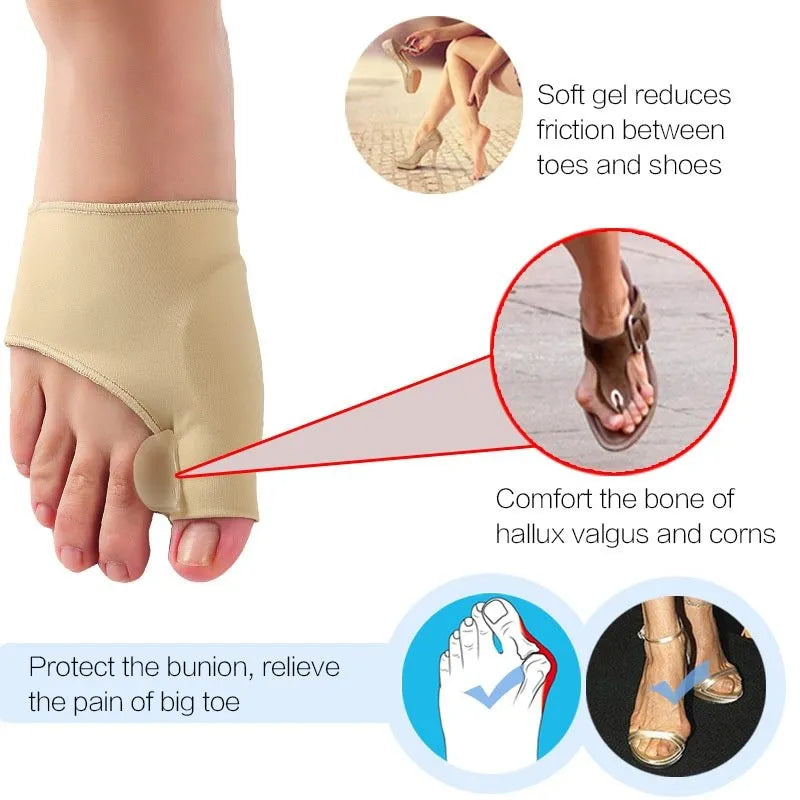 Corrective toe socks with a soft gel bunion pad and toe separator in sizes S, M, L.