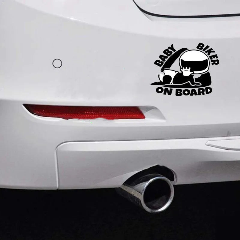 Black and white reflective BABY ON BOARD car sticker measuring 14.5cm by 15cm