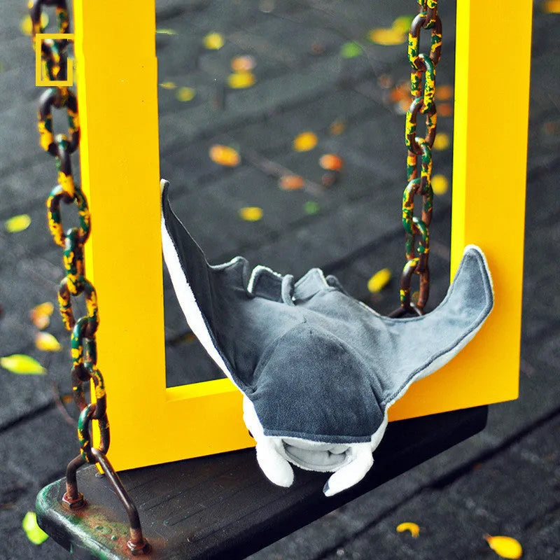 Grey devil fish plush doll in short plush with PP cotton filling, 26cm by 47cm.