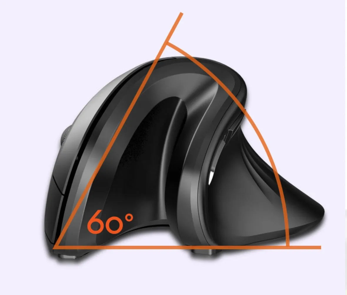 Black wireless vertical mouse with six buttons, extended wrist rest, diamond-pattern waist and adjustable DPI