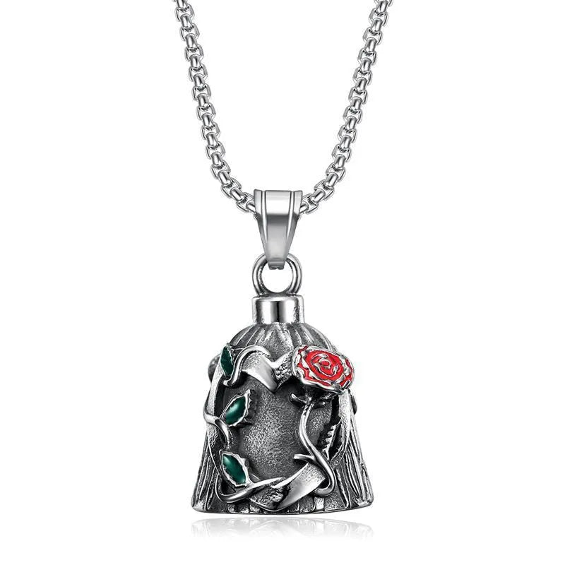 Titanium steel motorcycle lucky bell with polished surface and double-sided epoxy rose design