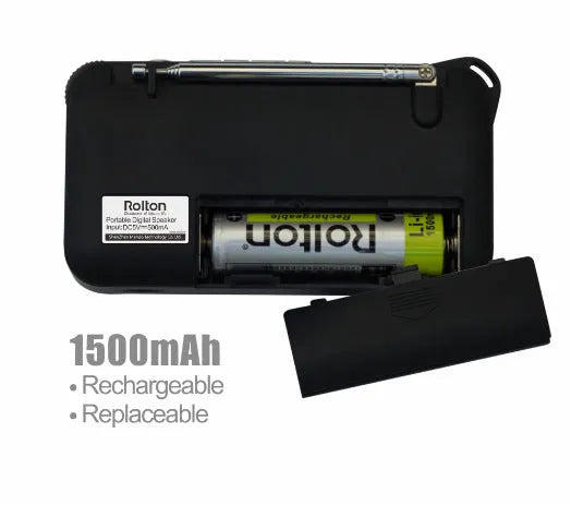 Rolton W405 portable FM radio and MP3 speaker in gold, blue or red colour with LED screen and carrying strap