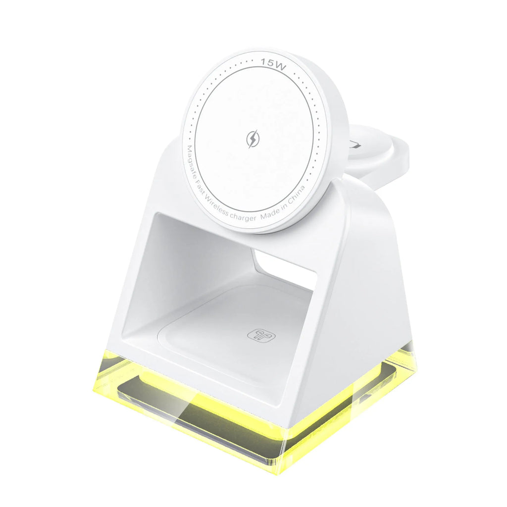 Touch Magnetic Three-in-one Wireless Charger in black plastic with USB cable
