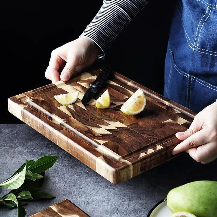 Brown acacia solid wood cutting board with 3cm thickness for kitchen food preparation