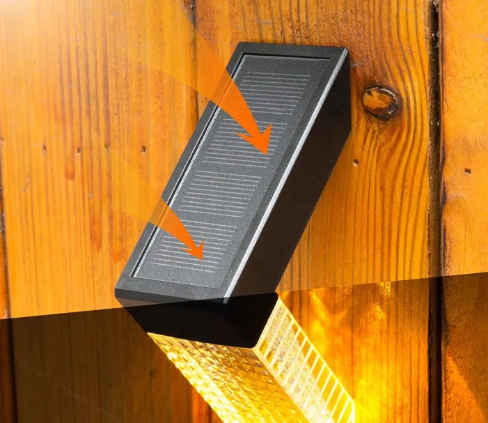 Black solar LED step light with ABS PC housing, IP65 waterproof, for deck fence railing garden, 90 x 40 x 19 x 90mm