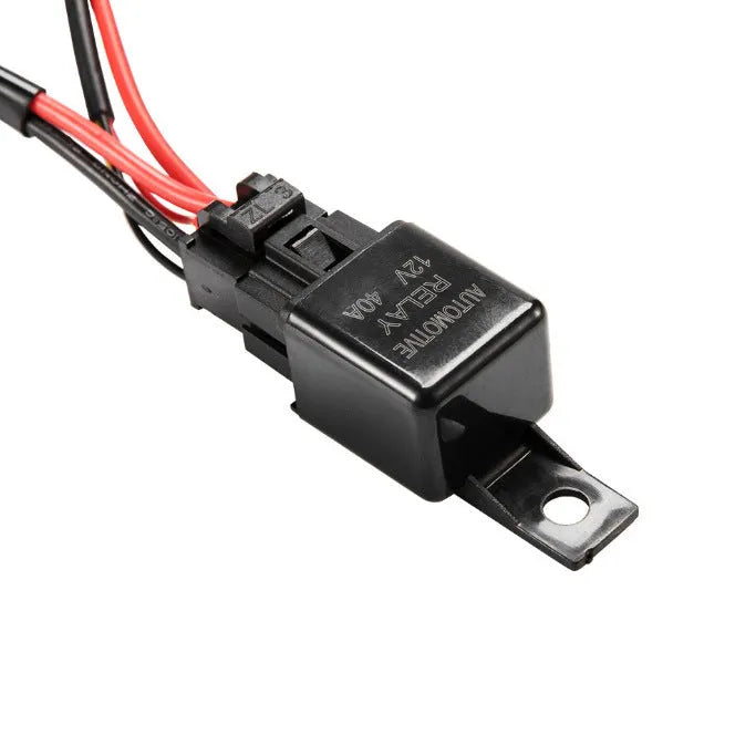 Black off road LED spotlight cable set with 2 metre wiring harness and integrated switch
