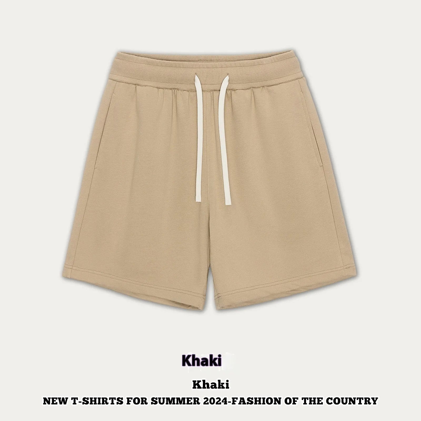 Children's loose fit cotton denim shorts in charcoal grey, cream apricot, khaki, grey green, and black colours