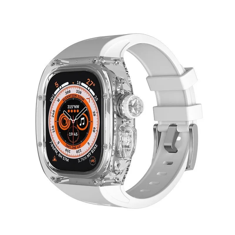 49mm translucent silicone watch band with case cover for Apple Watch Ultra in transparent black