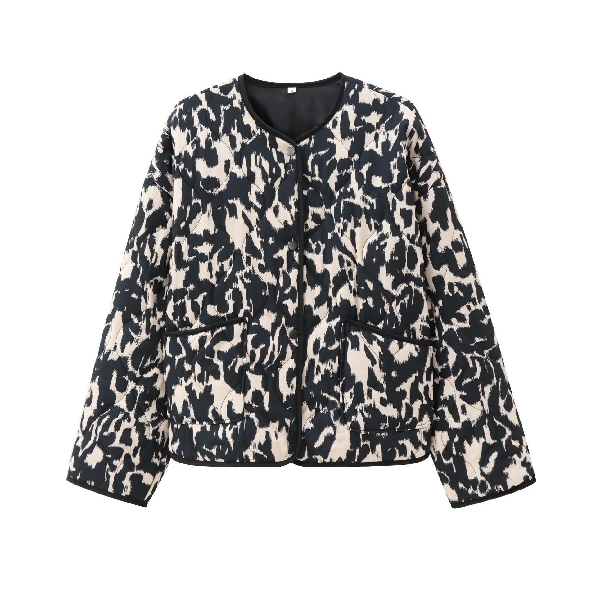 Women's printed snap-button long-sleeved jacket in three colour styles polyester fabric