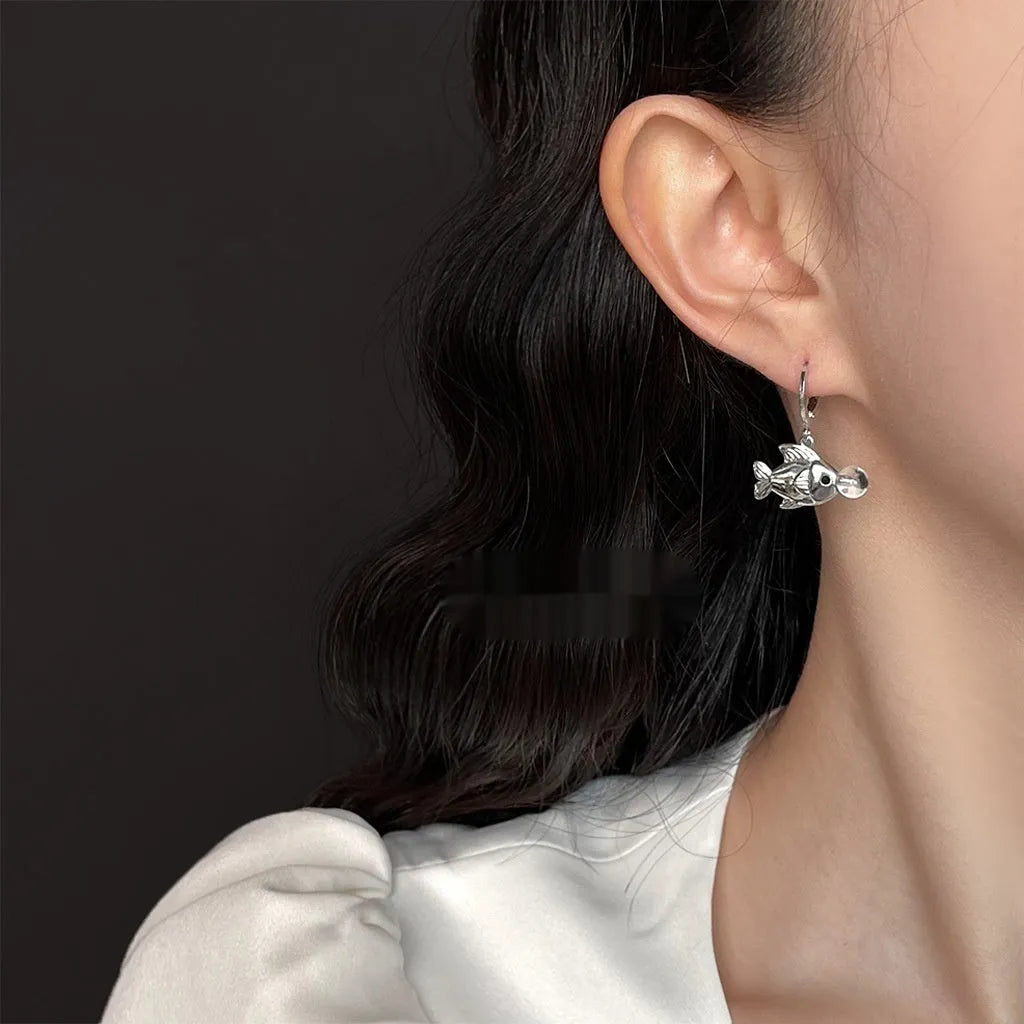 Bubble fish design copper earrings with electroplated finish and goldfish decorative elements