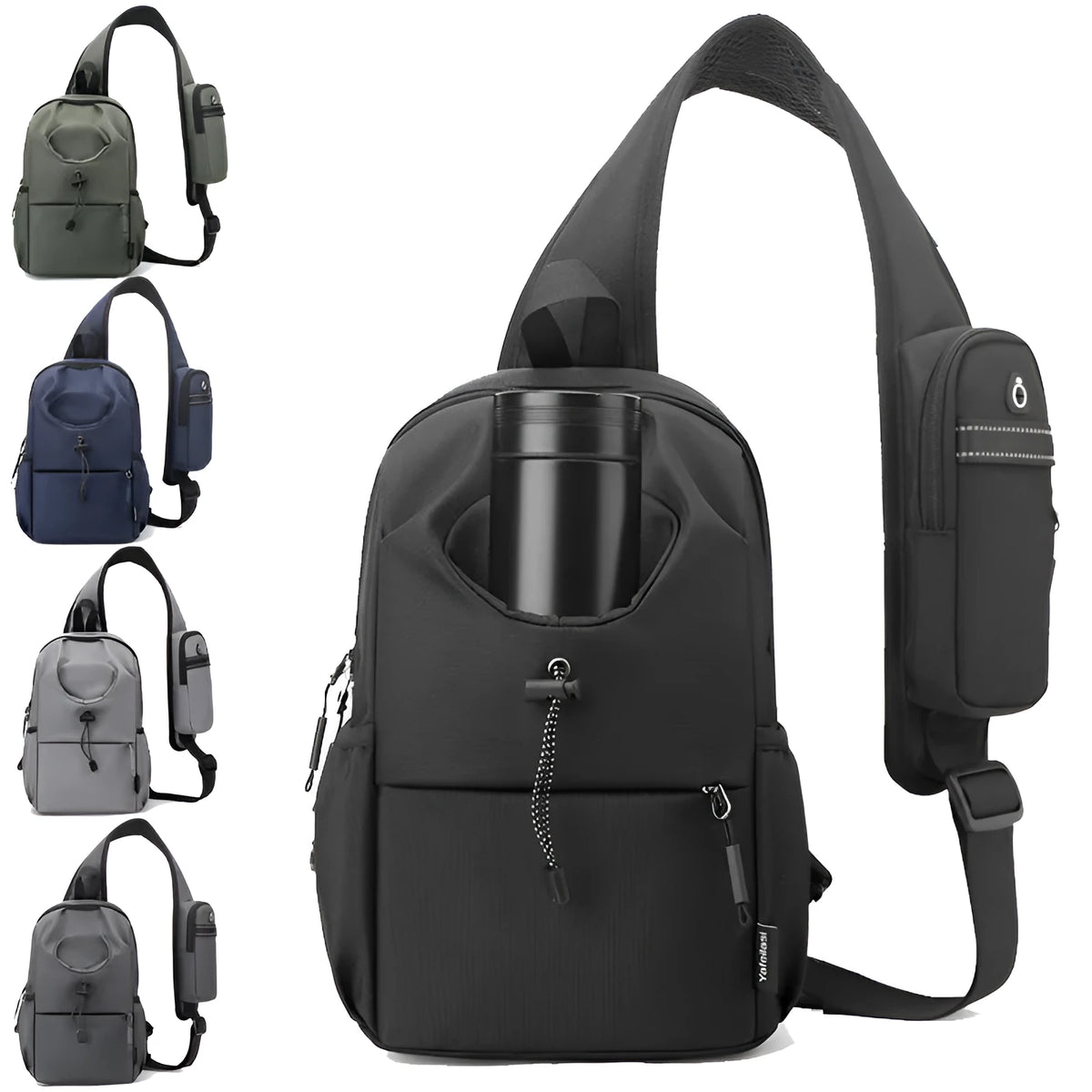 Oxford cloth waterproof shoulder chest bag for men in dark gray, green, black, blue, or light gray.