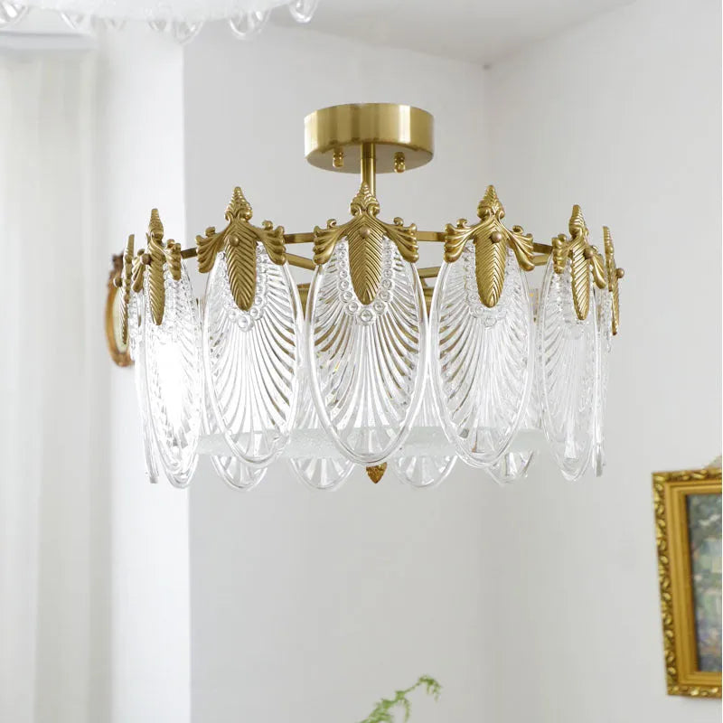 Peacock glass ceiling lamp with iron frame, 40/50/60cm diameter, LED three-colour light, 220V, modern simplicity style