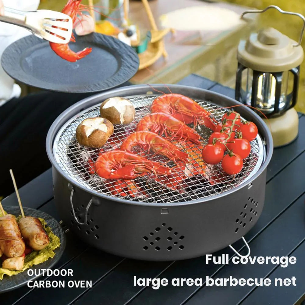 Portable stainless steel campfire grill with detachable split design, white, 31cm by 31cm, for outdoor BBQ camping and picnics