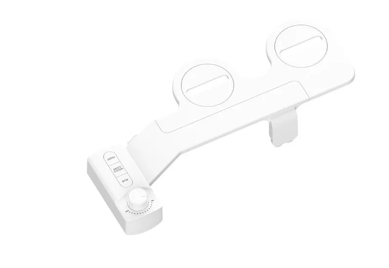 Pure white button wash cleaning tool with removable nozzle and three adaptors for AU EU US bathroom standards
