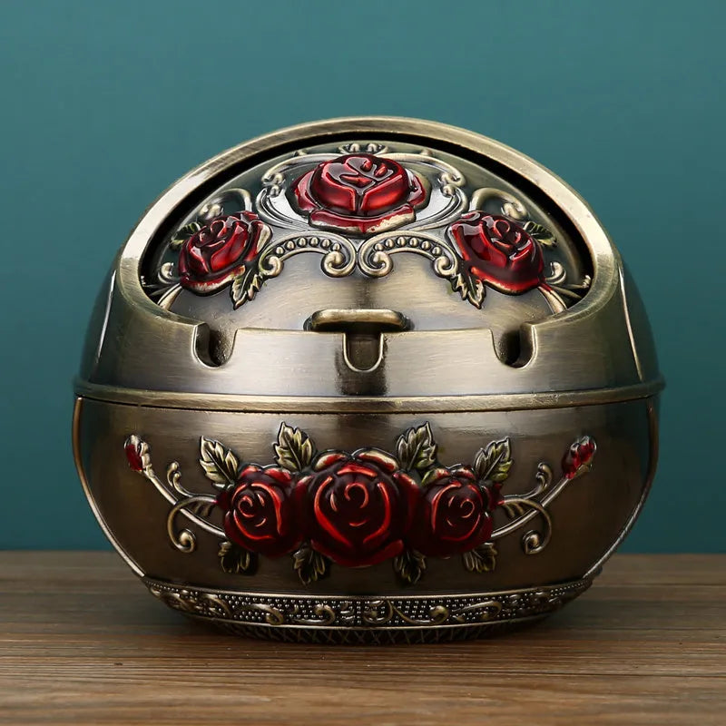 Bronze decorative ashtray with smoke extinguishing slot featuring traditional dragon design