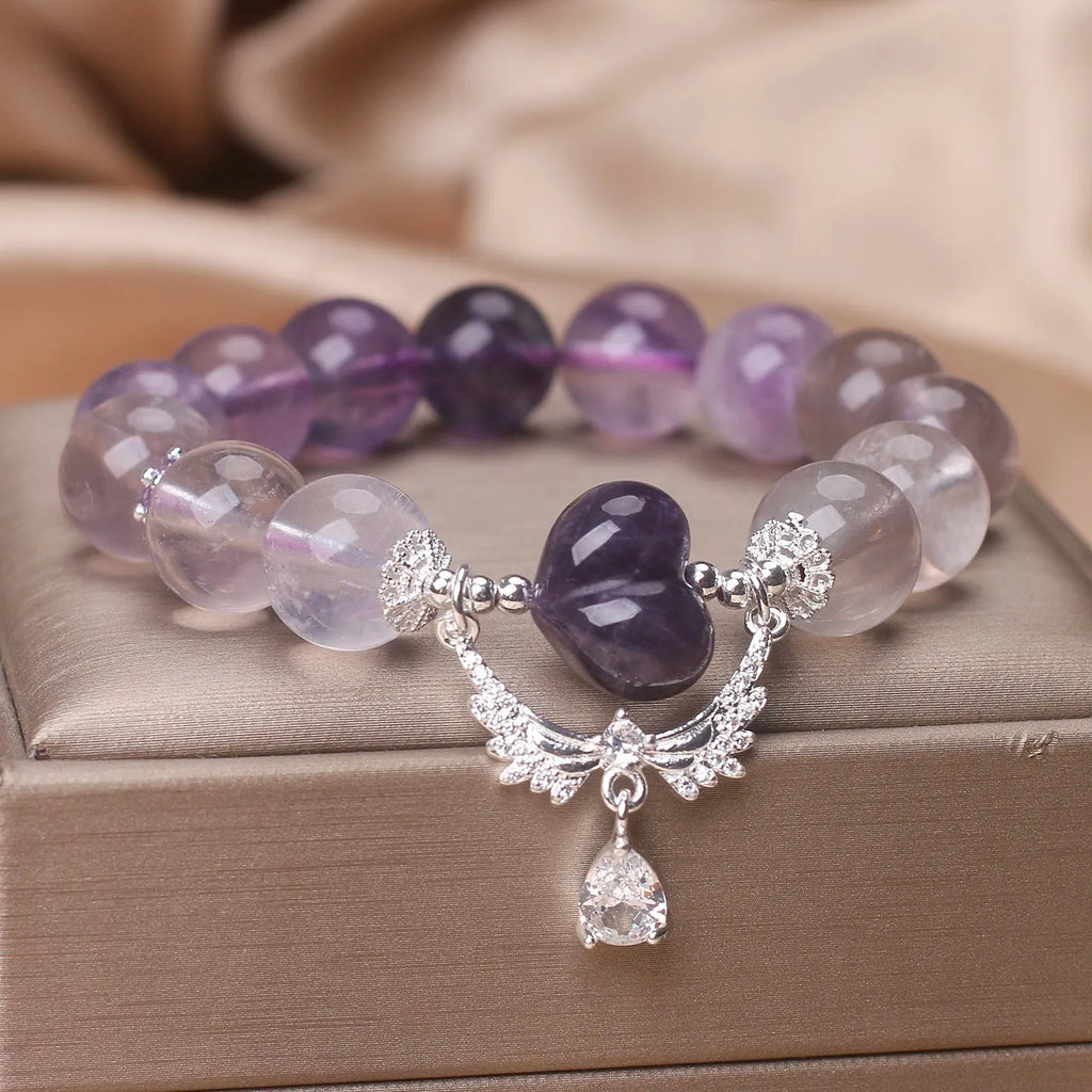 Natural amethyst bracelet for women in purple fluorite colour with agate and ethnic style angel tears design