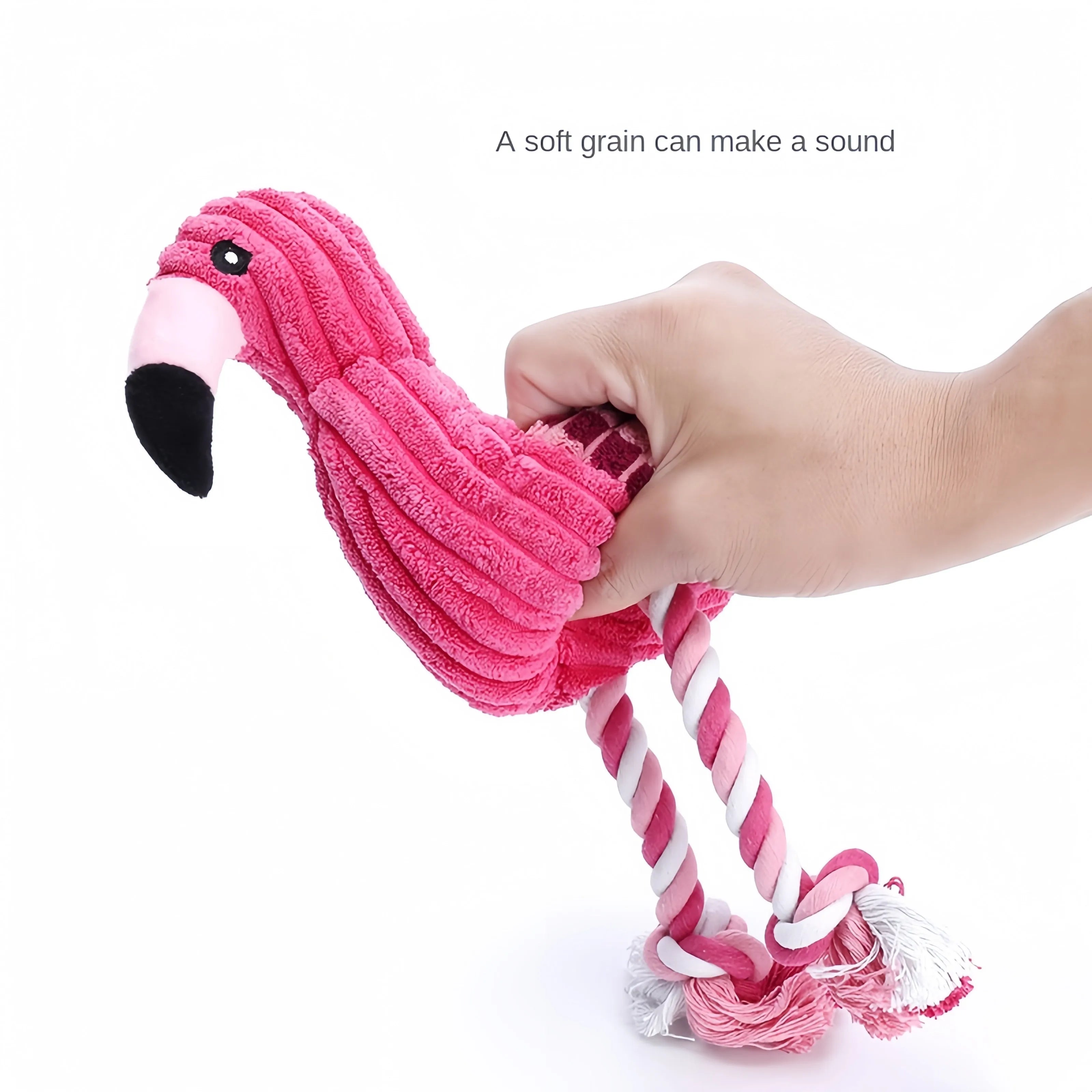 Pink animal-shaped corduroy squeaky dog toy measuring 20cm for small and large dogs