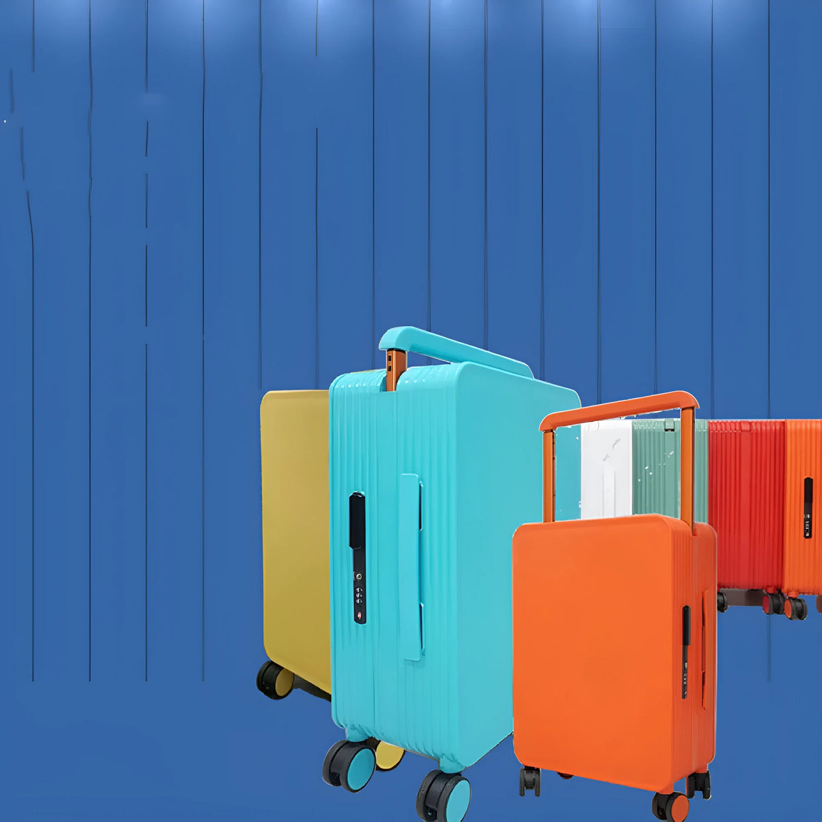 20 inch PC cabin suitcase with wide draw-bar handle, universal wheels and macaron colour finish