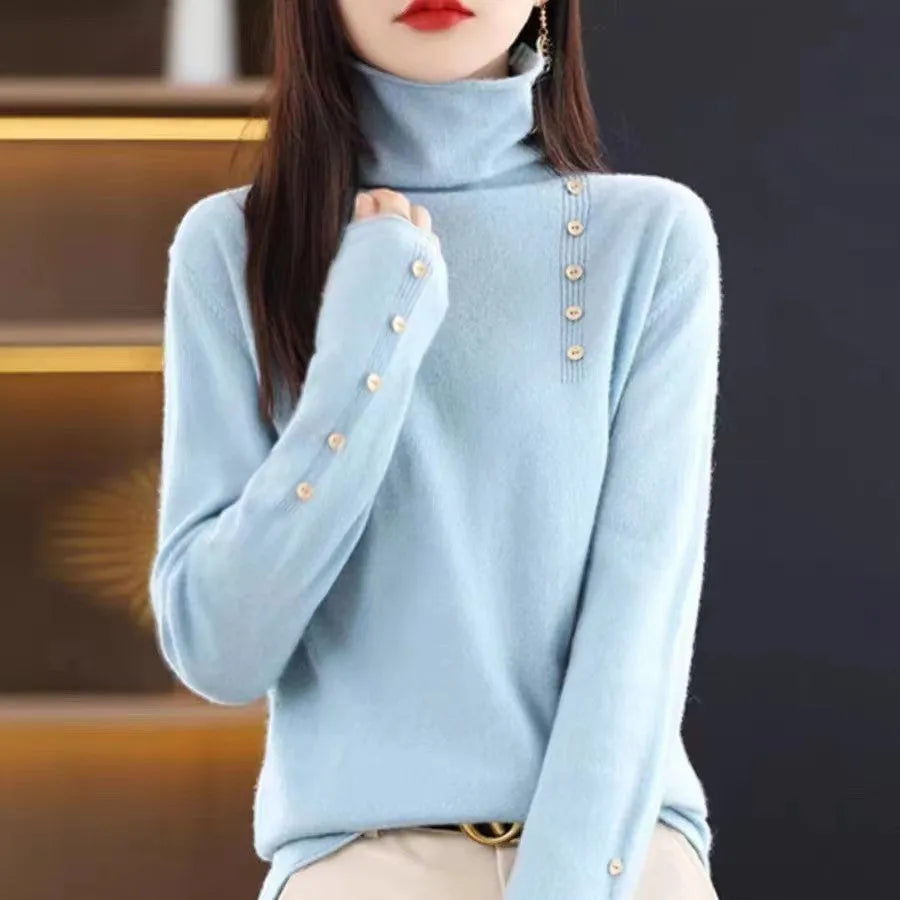 Women's slim fit knitted shirt with 3D pattern in core-spun yarn, shown in multiple colours.