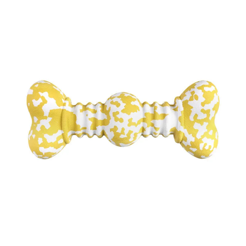 Organic natural rubber dog chew toy in camouflage pattern for aggressive chewers, showing two size options