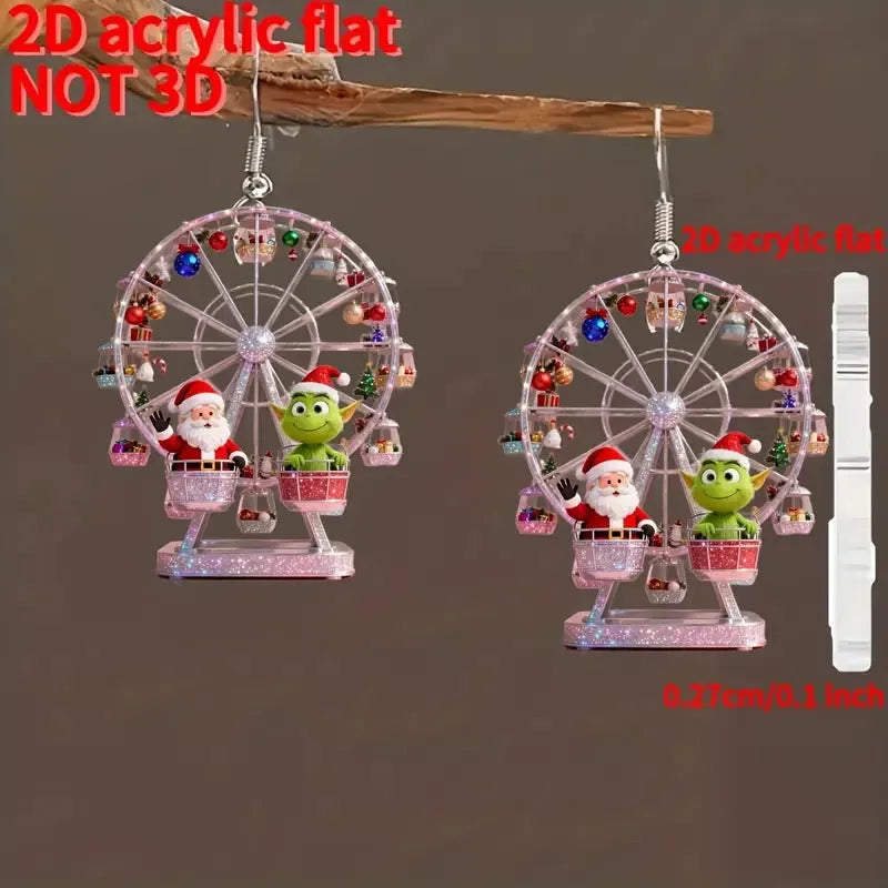 Flat acrylic earrings in a creative Ferris wheel design, unisex, handmade finished product
