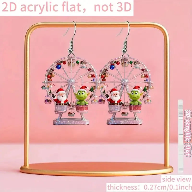 Flat acrylic earrings in a creative Ferris wheel design, unisex, handmade finished product