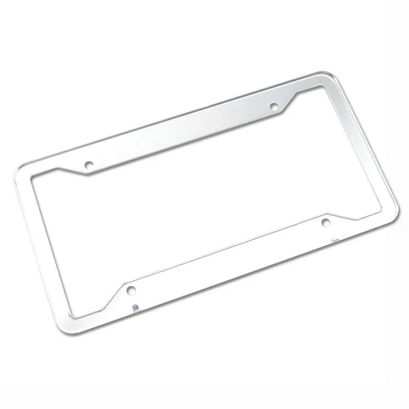 Aluminum alloy license plate frame in four colour options showing dimensions