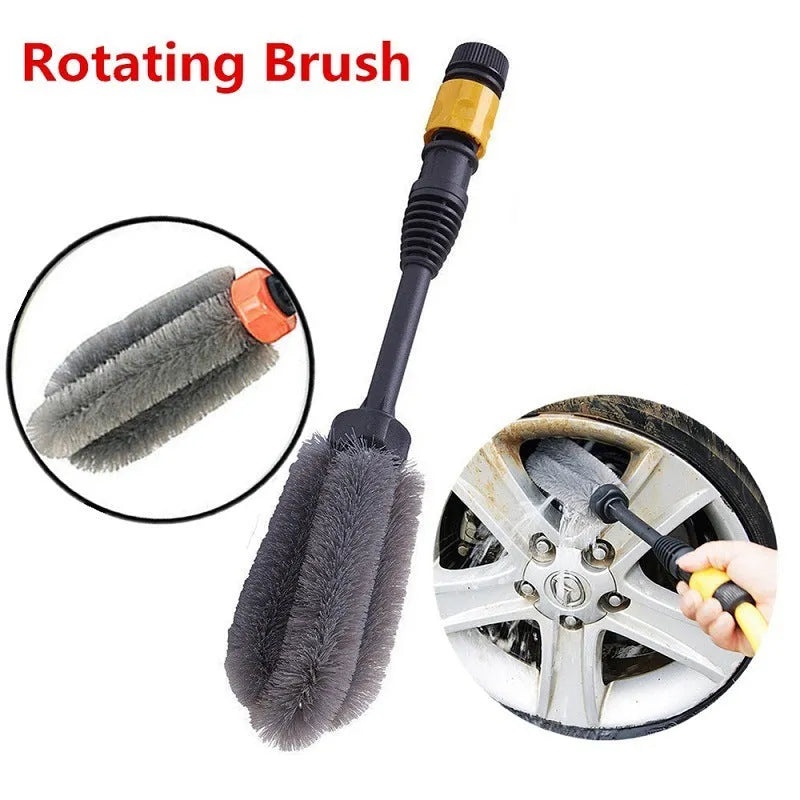 Quick plug high-pressure car wash wheel hub brush with flow-through design, steel wire and PA6 construction