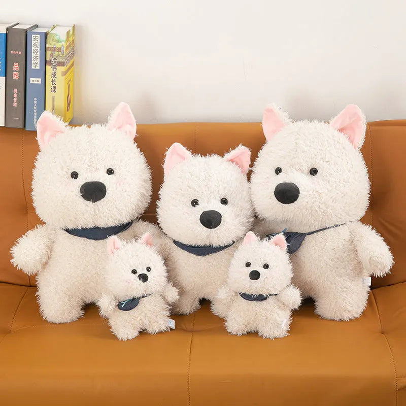 West Highland puppy plush toy in Scarf or Satchel Style, available in 25cm, 35cm, 45cm and 60cm heights
