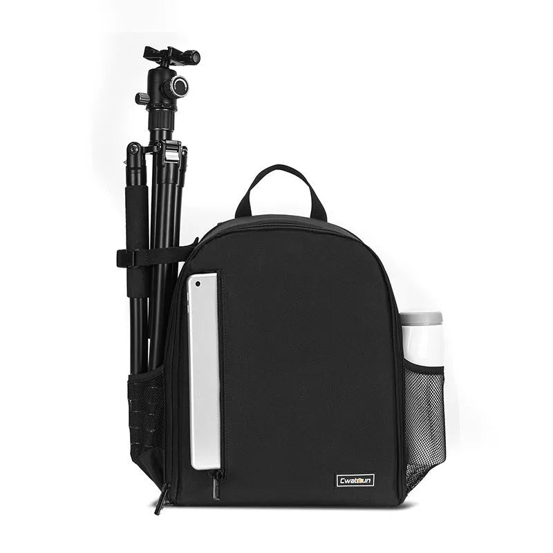 Casual solid colour polyester DSLR camera bag backpack with curved shoulder strap for 14-inch notebook storage